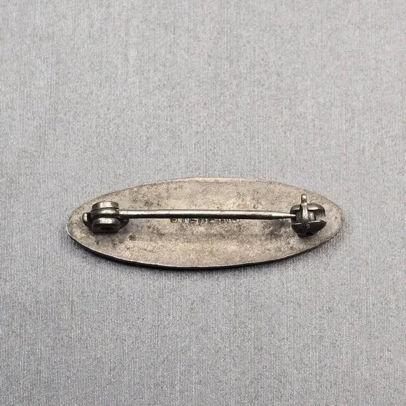 Antique Sterling Silver Guilloche Enamel Rose Brooch 1 1/8" Edwardian Blue Pink - Picture 5 of 10